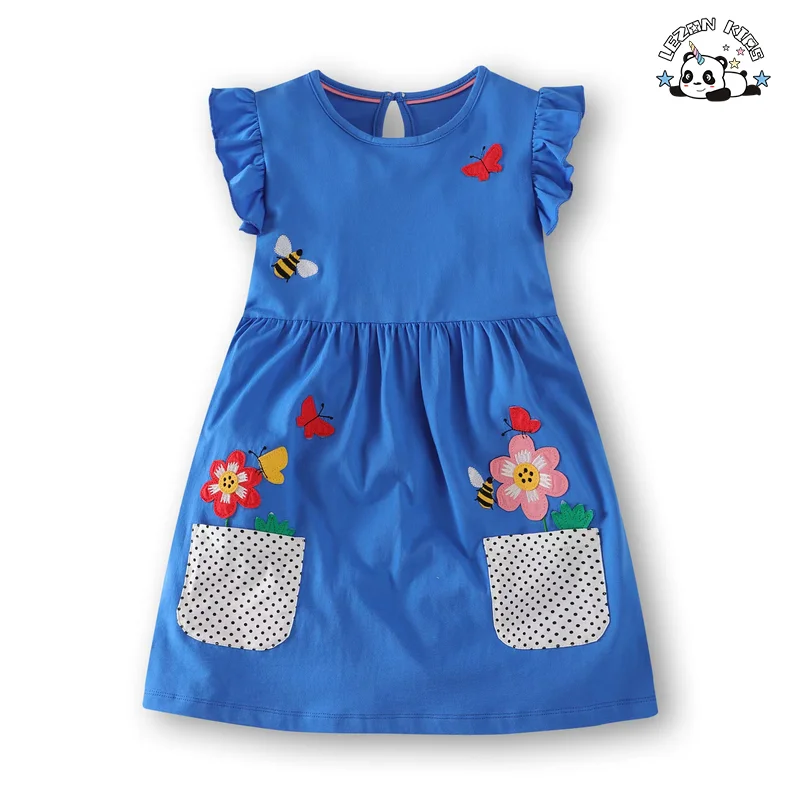 LEZONKIDS - Vestido de menina pequena por atacado sem mangas, vestido com babados e estampa fofa, vestido de boutique para meninas